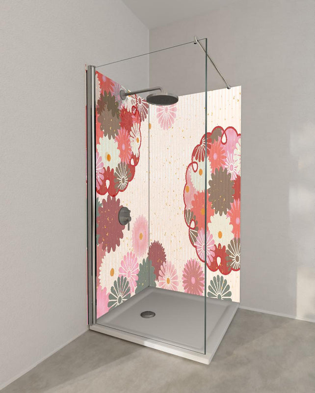 Duschrückwand - Beige-Rosa Blumenmuster Illustration