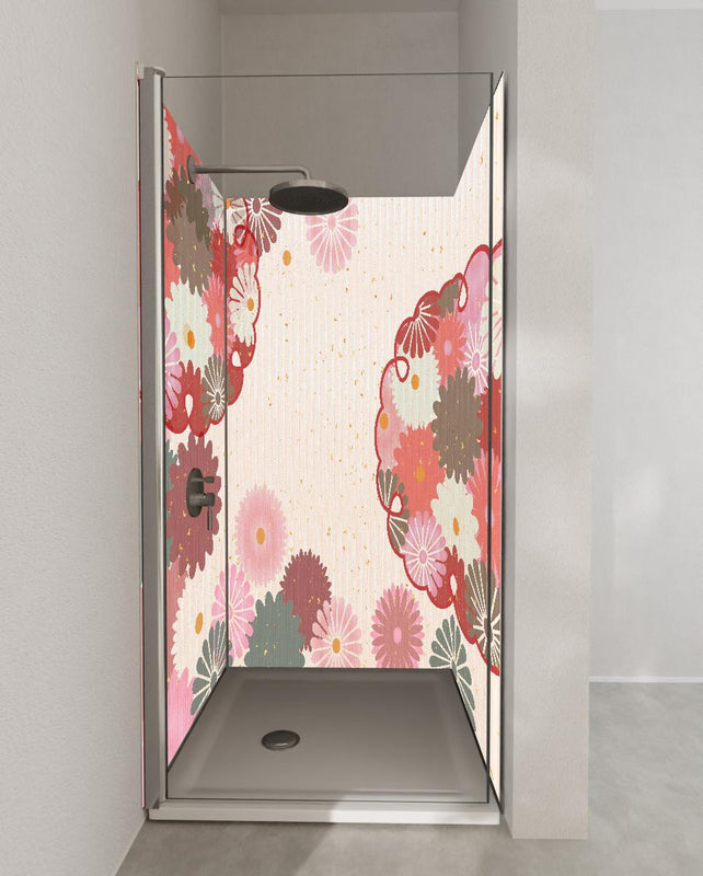 Duschrückwand - Beige-Rosa Blumenmuster Illustration