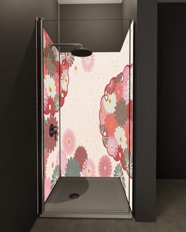 Duschrückwand - Beige-Rosa Blumenmuster Illustration