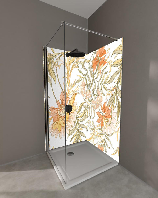 Duschrückwand - Blumenmuster in sanften Pastelltönen Wandbild