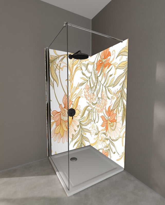 Duschrückwand - Blumenmuster in sanften Pastelltönen Wandbild
