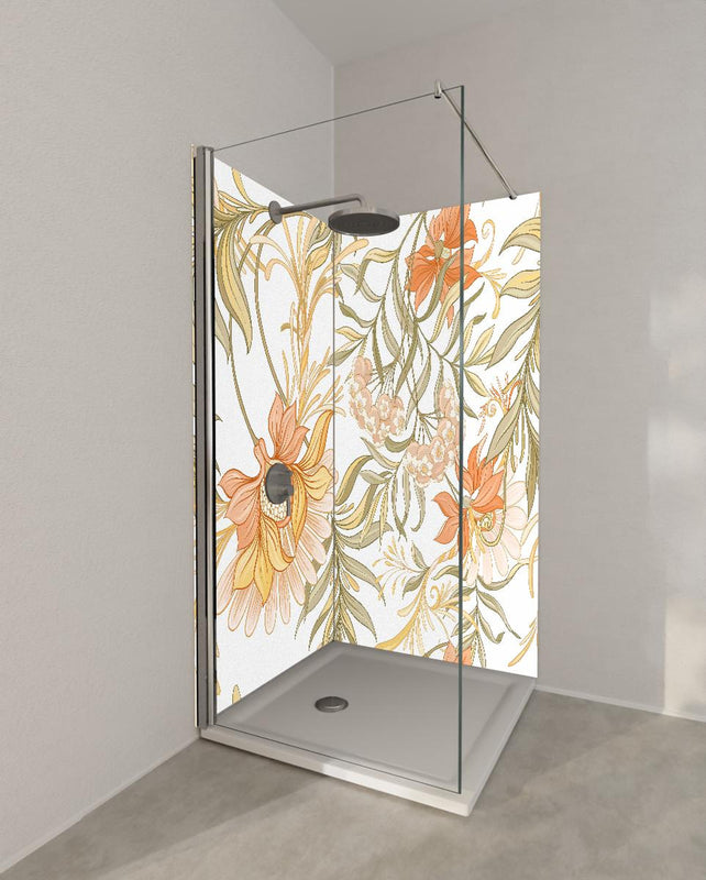 Duschrückwand - Blumenmuster in sanften Pastelltönen Wandbild