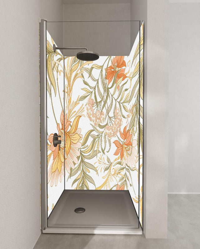 Duschrückwand - Blumenmuster in sanften Pastelltönen Wandbild