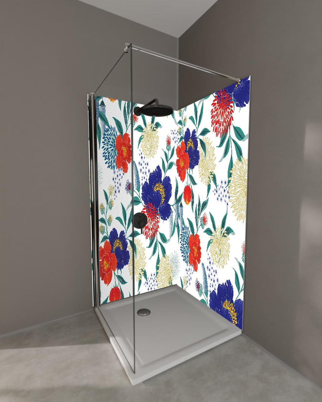 Duschrückwand - Bunte Blumenmuster Wandtapete Design