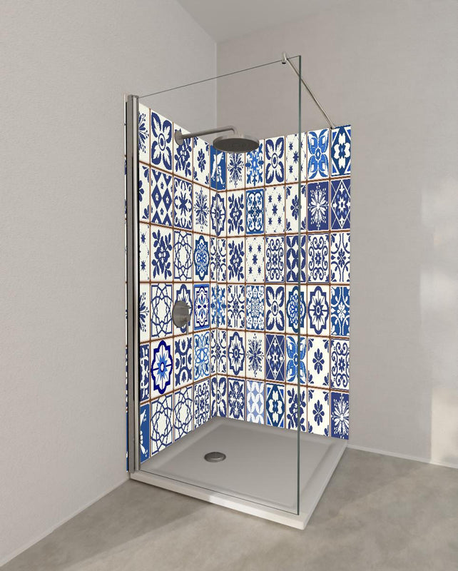 Duschrückwand - Diverse Blau-Weiße Kachelmuster Designs