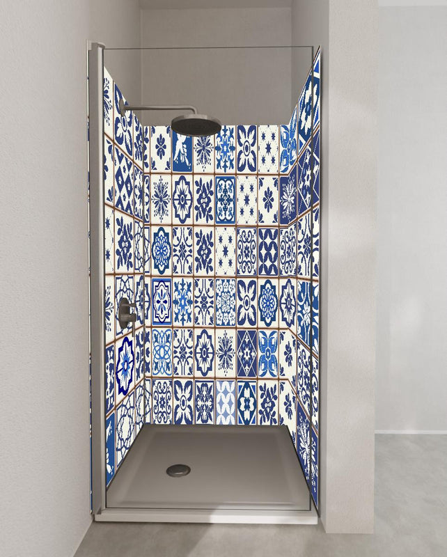 Duschrückwand - Diverse Blau-Weiße Kachelmuster Designs