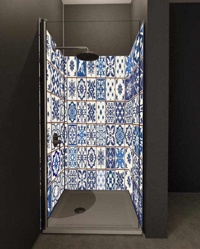 Duschrückwand - Diverse Blau-Weiße Kachelmuster Designs