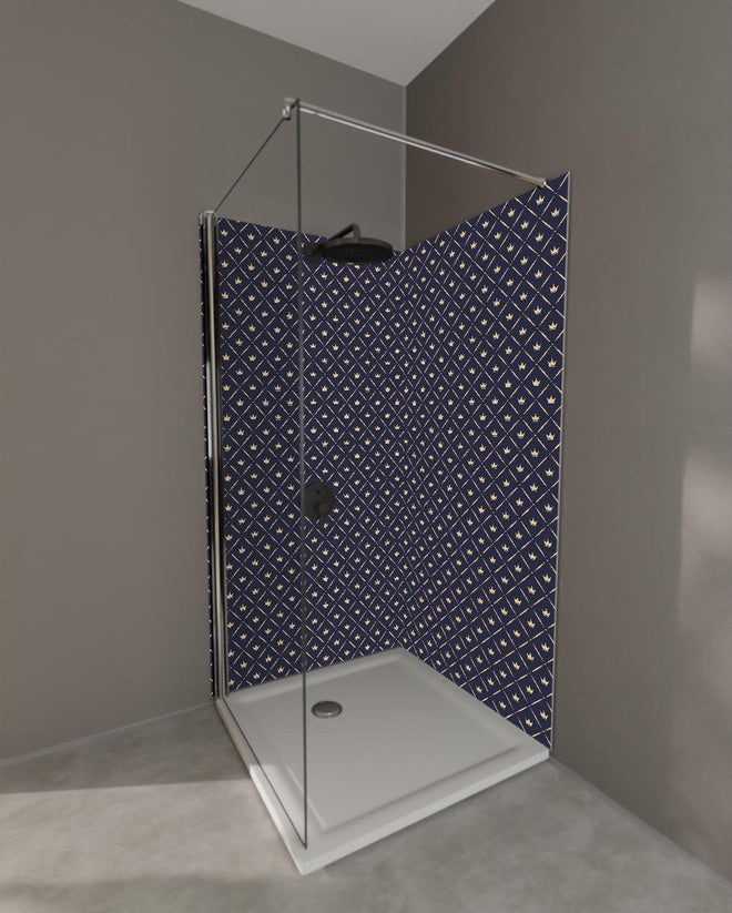 Duschrückwand - Dunkelblau Weißes Geometrisches Design