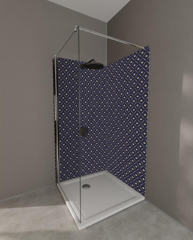 Duschrückwand - Dunkelblau Weißes Geometrisches Design