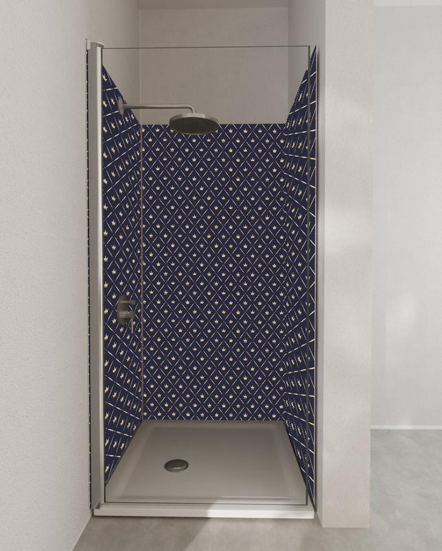 Duschrückwand - Dunkelblau Weißes Geometrisches Design