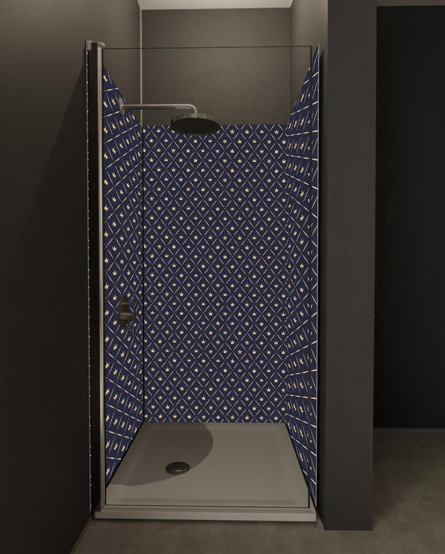 Duschrückwand - Dunkelblau Weißes Geometrisches Design