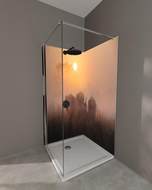 Duschrückwand - Elefanten bei Morgengrauen