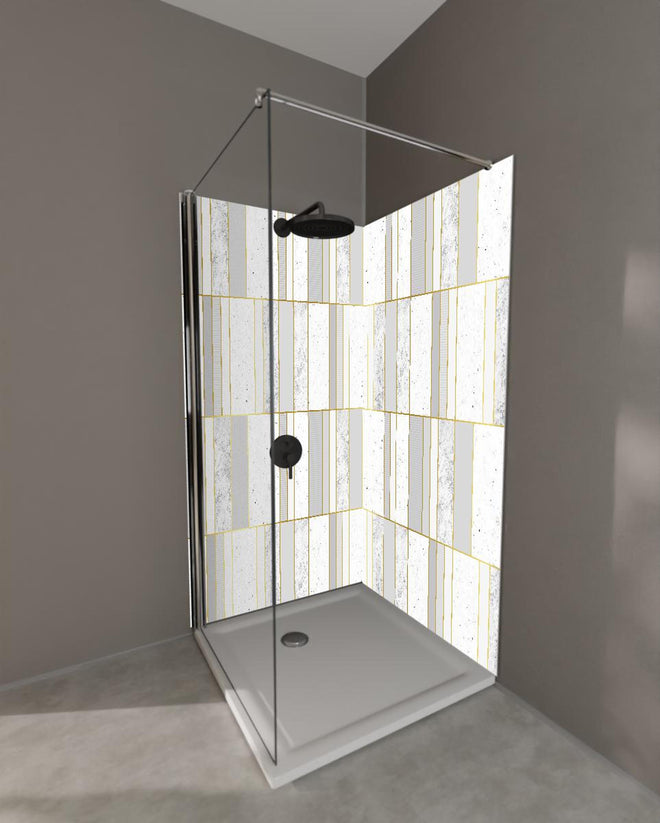 Duschrückwand - Elegante Fliese in Weiß-Gold-Marmoroptik