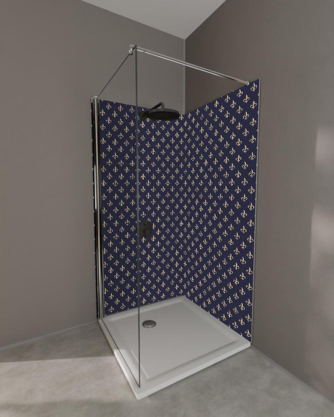 Duschrückwand - Elegante dunkelblaue Ornamentstruktur