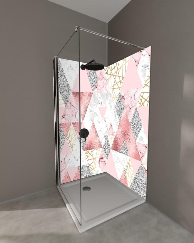 Duschrückwand - Eleganter Marmor Dekor in Rosa und Gold