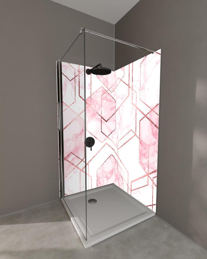 Duschrückwand - Eleganter rosa Marmor mit goldenen Linien