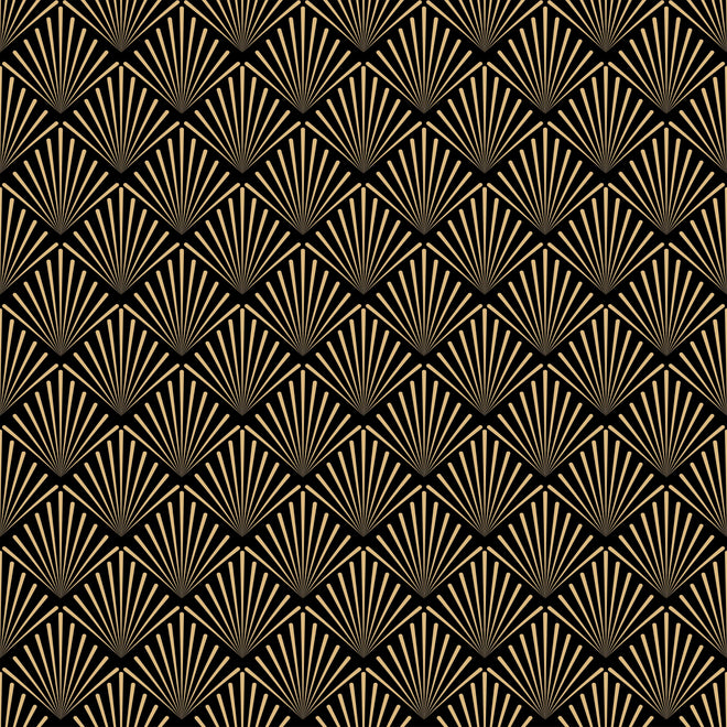 Duschrückwand - Elegantes Art-Deco-Muster in Gold und Schwarz
