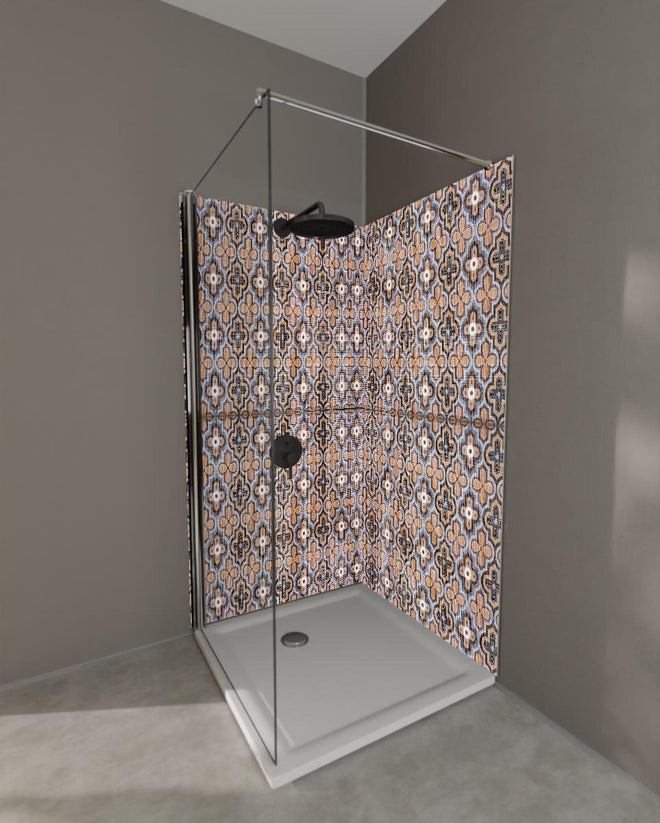 Duschrückwand - Elegantes Braun-Beiges Retro-Fliesenmuster