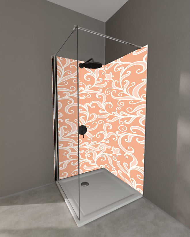 Duschrückwand - Elegantes Floral Ornament Muster in Apricot