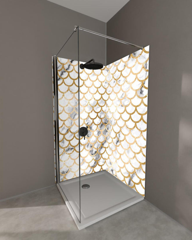 Duschrückwand - Elegantes Gold Marmor Skalenmuster Design