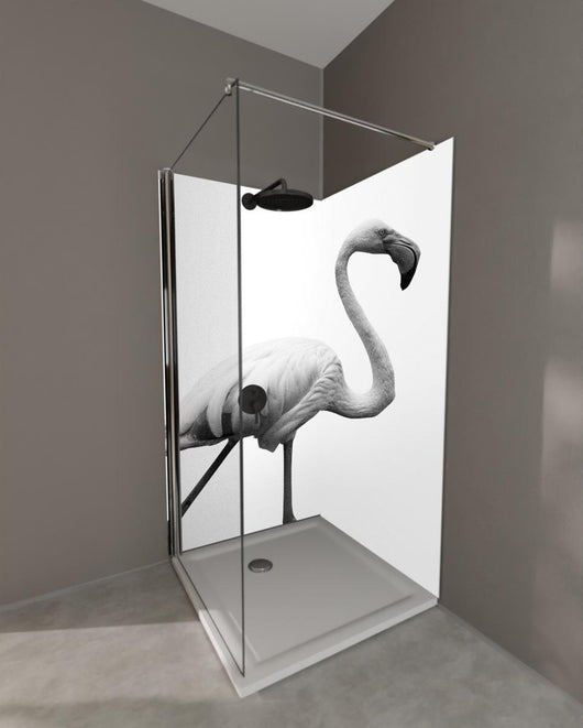 Duschrückwand - Flamingo - schwarz-weiß