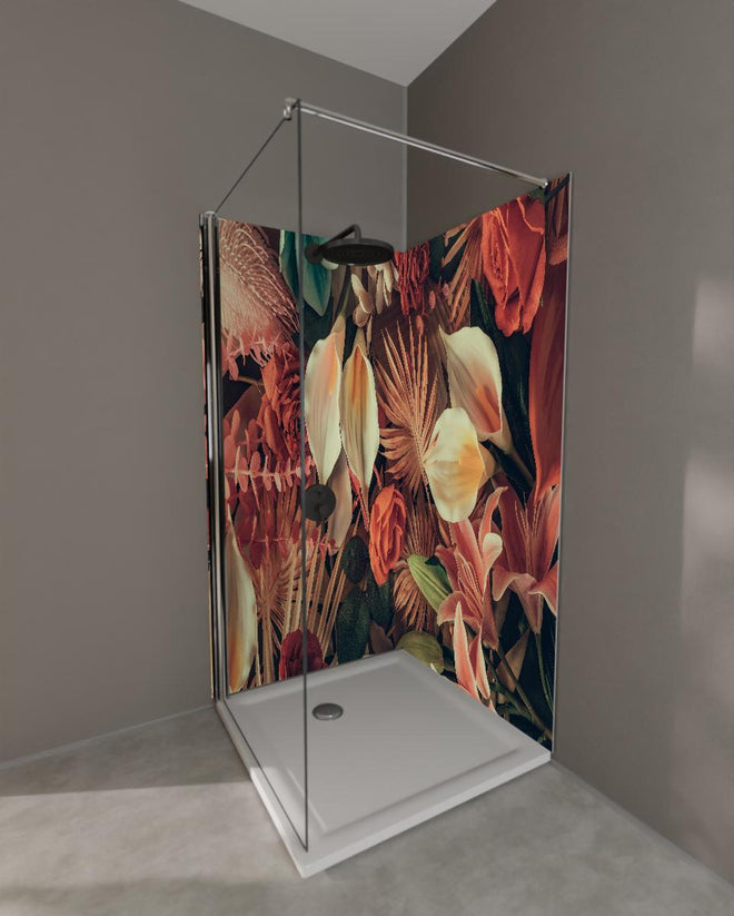 Duschrückwand - Florale Grußkarte mit Frühlingsblumen
