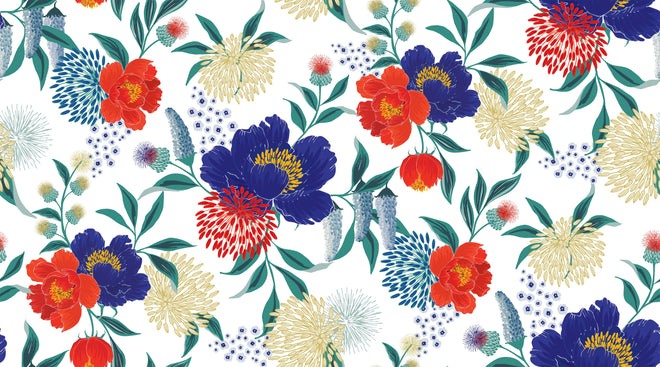 Duschrückwand - Florale Tapete mit buntem Blumen Design