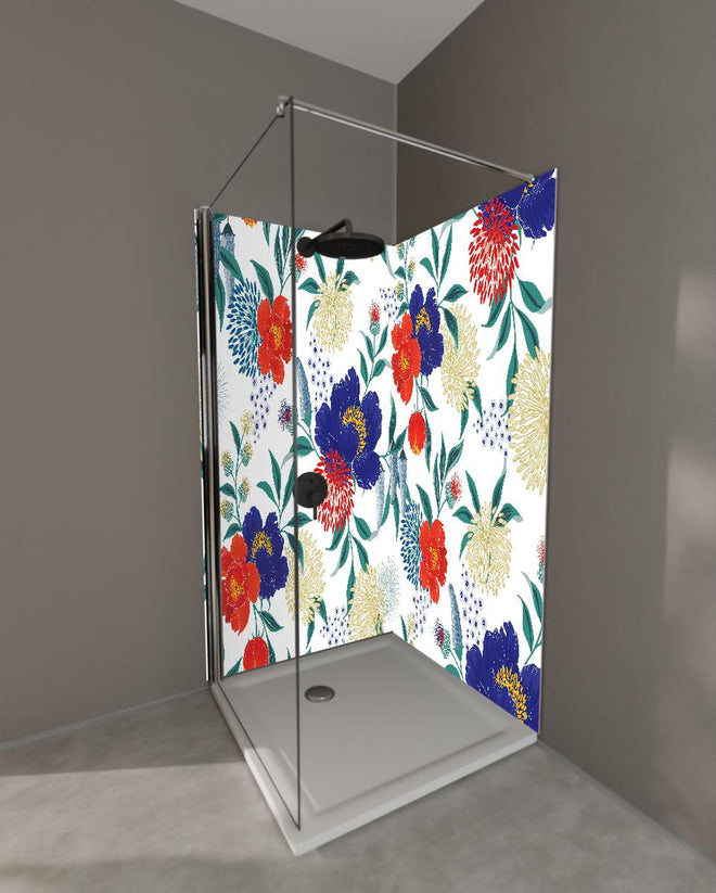 Duschrückwand - Florale Tapete mit buntem Blumen Design