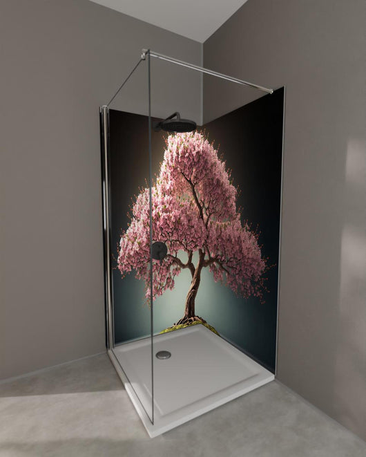 Duschrückwand - Frühlingszeit Kirschblüte Sakura Baum - KI generiert