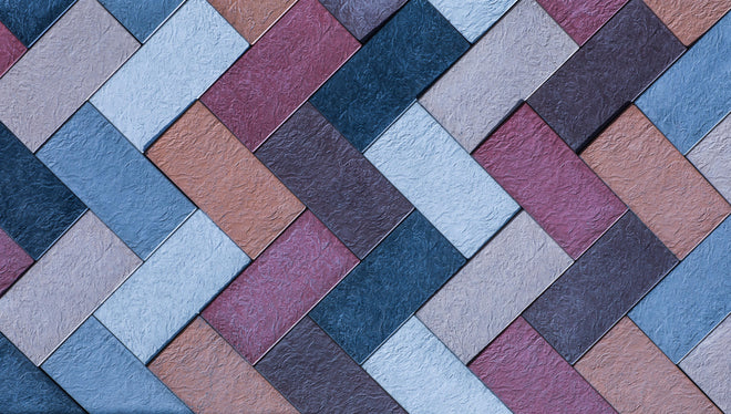 Duschrückwand - Geflochtene Leder-Textur in bunten Farbtönen