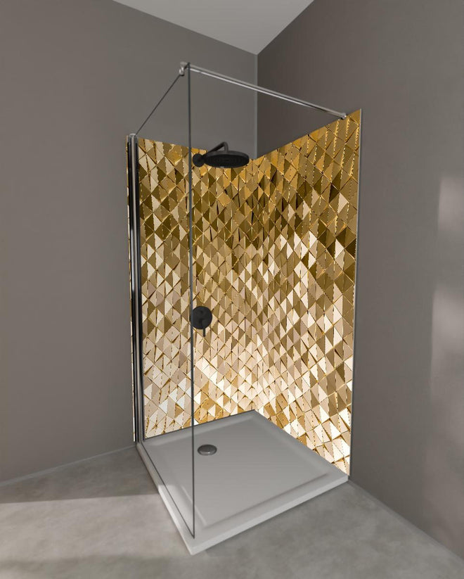 Duschrückwand - Geometrisches Gold-Dreieck-Kurvenmuster