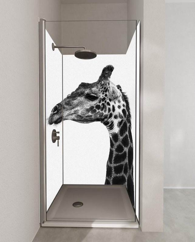 Duschrückwand - Giraffe - schwarz-weiß