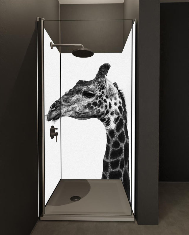 Duschrückwand - Giraffe - schwarz-weiß