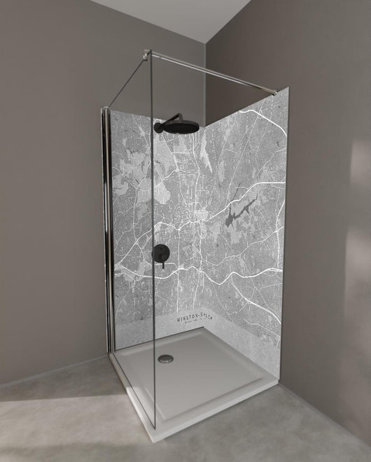 Duschrückwand - Graue Vintage-Stadtplan Winston-Salem Deko