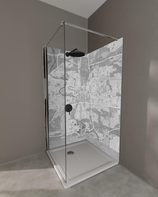 Duschrückwand - Grautöne Vintage-Stil Karte von Wichita