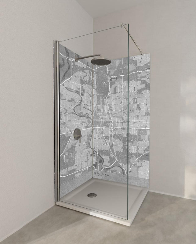 Duschrückwand - Grautöne Vintage-Stil Karte von Wichita