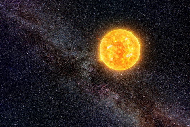 Duschrückwand - Helle Sonne vor dunklem Sternenhimmel