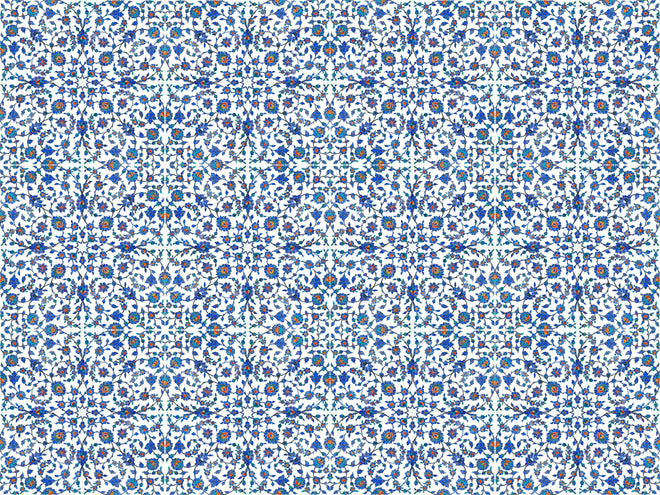 Duschrückwand - Kachel-Mosaik mit Blumen in Blau-Weiß