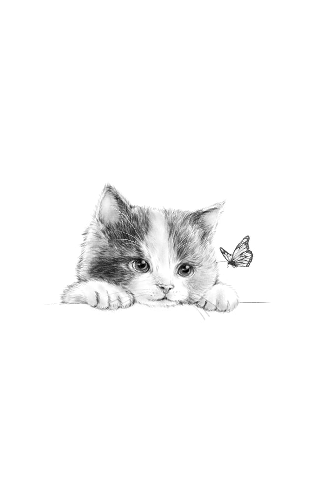 Duschrückwand - Kindermotiv einer Katze - schwarz-weiß
