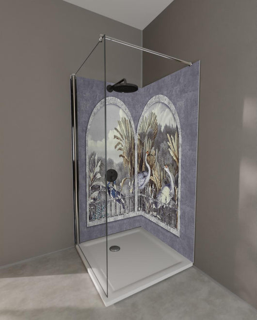 Duschrückwand - Kranich Gemälde - Tropisch