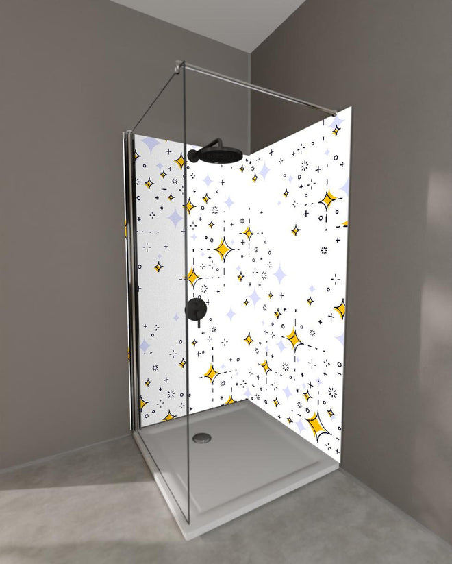 Duschrückwand - Leuchtend Gelb-Weißes Sternenmuster Design