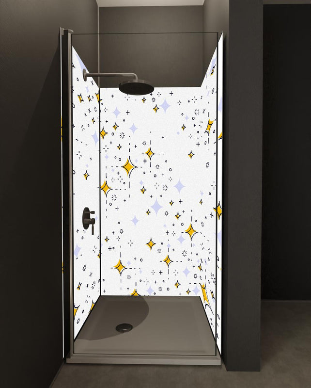 Duschrückwand - Leuchtend Gelb-Weißes Sternenmuster Design