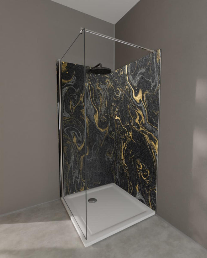 Duschrückwand - Marmor mit antikem goldenen und weißen Muster