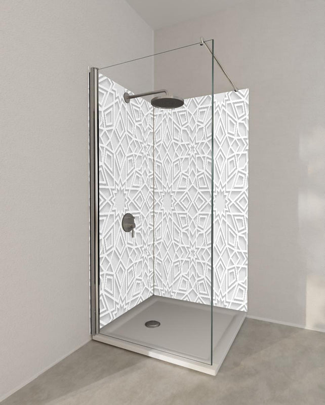 Duschrückwand - Moderner Weiß-Grau Ornamentaler Hintergrund