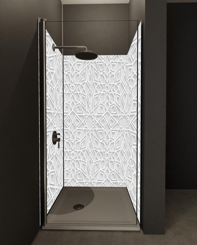Duschrückwand - Moderner Weiß-Grau Ornamentaler Hintergrund