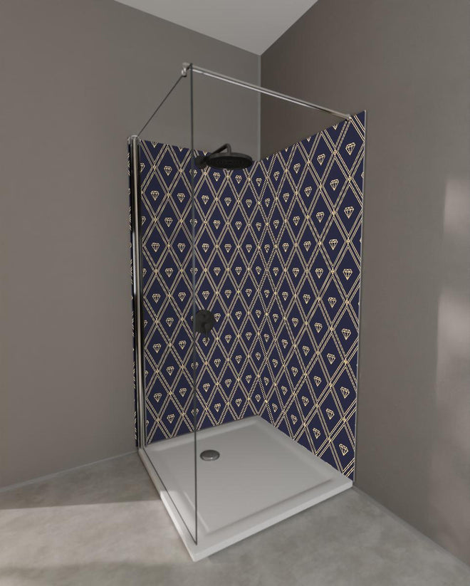 Duschrückwand - Modernes Dunkelblau Linien Diamantdesign