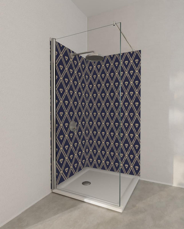 Duschrückwand - Modernes Dunkelblau Linien Diamantdesign