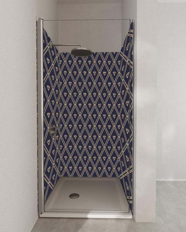 Duschrückwand - Modernes Dunkelblau Linien Diamantdesign