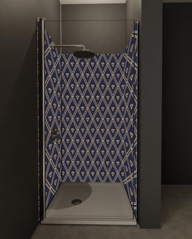 Duschrückwand - Modernes Dunkelblau Linien Diamantdesign