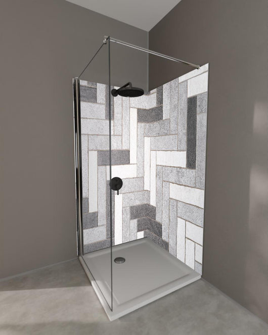 Duschrückwand - Mosaikbodenfliesen in Rechtecken